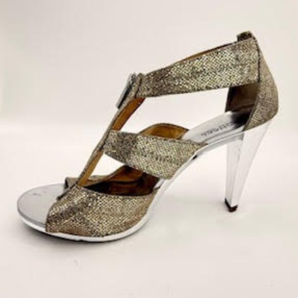 Michael Kors Berkley Silver Metallic Leather Zip Heels Women’s 11M Glam Party - Picture 7 of 11